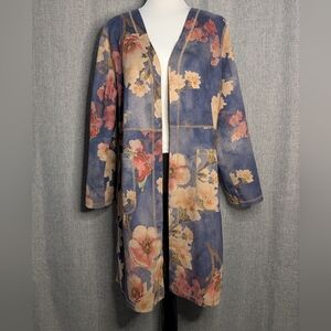 Floral Long Sleeve Lightweight Suede-like Duster